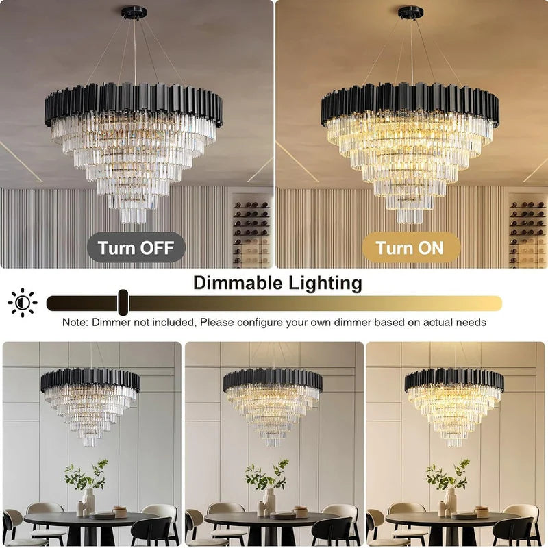 Large Crystal Chandelier - 35.4"Modern 6-Tier 17-Light Chrome Ceiling Light, Luxury K9 Crystal
