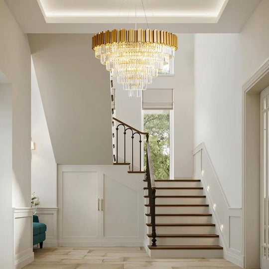 Large Crystal Chandelier - 35.4"Modern 6-Tier 17-Light Chrome Ceiling Light, Luxury K9 Crystal
