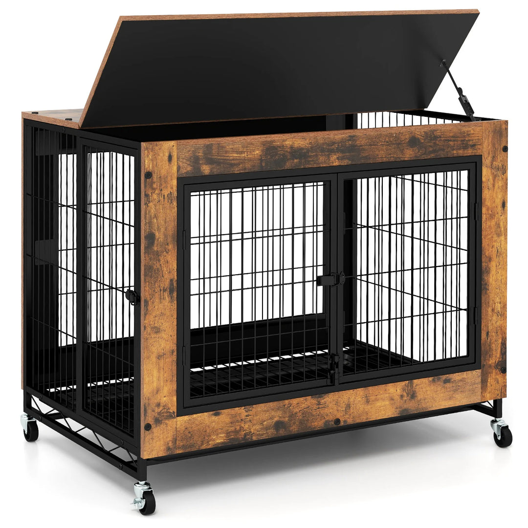 Dog Crate Furniture Industrial Dog Kennel W/ Flip-Up Top