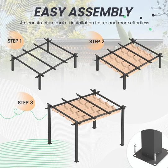 10' X 13' Outdoor Pergola with Retractable Canopy, Heavy-Duty Metal Frame and Adjustable Patio Shade Roof