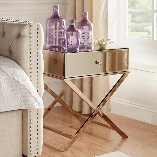 Nyasha Mirrored Glass Top End Table with Storage