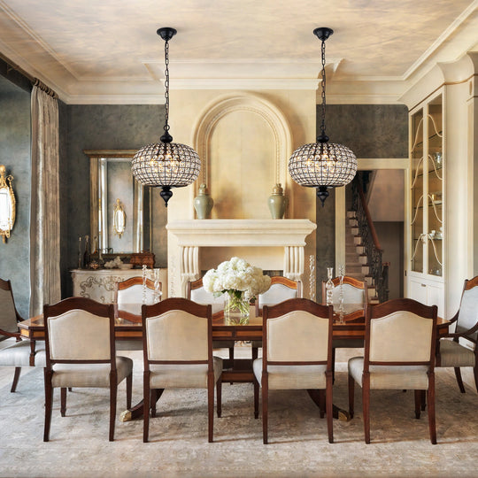 Retro French 4/5-Light Antique Brass Globe Crystal Chandelier for Living/Dining Room