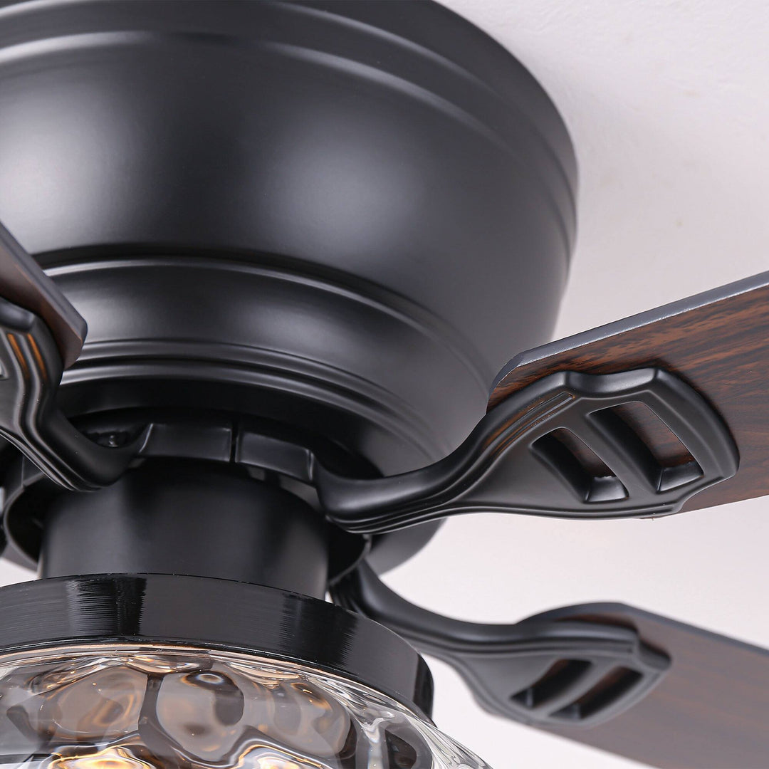 52" Modern Matte Black Reversible Flush Mount Ceiling Fan with Light and Remote - 52 In. D X 52 In. W X 14 In. H