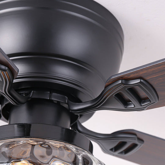 52" Modern Matte Black Reversible Flush Mount Ceiling Fan with Light and Remote - 52 In. D X 52 In. W X 14 In. H