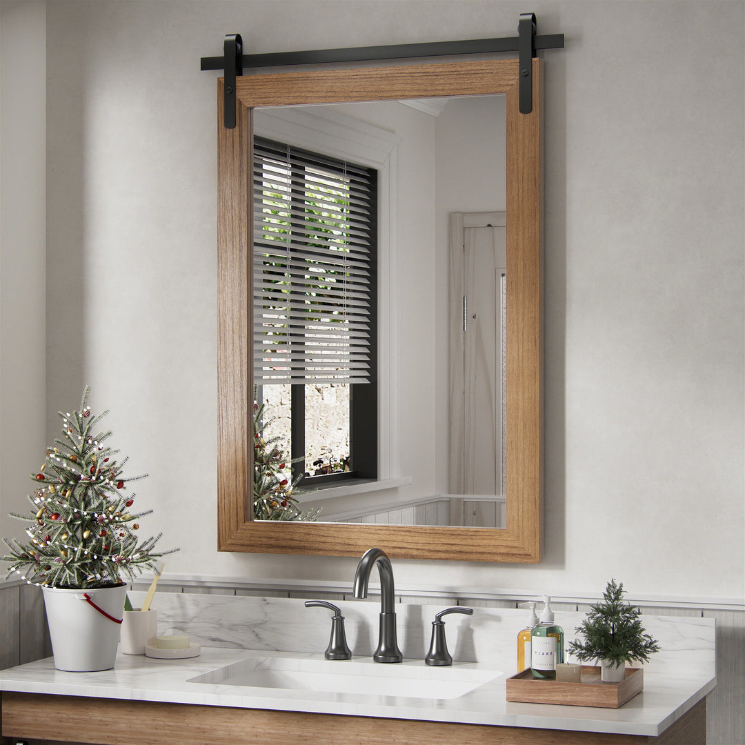 Farmhouse Barn Door Solid Wood Frame Bathroom Vanity Wall Mirror