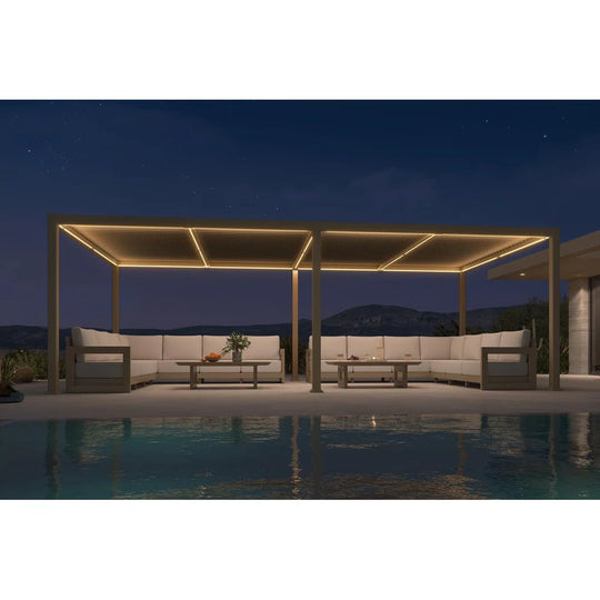 Solar Louvered Pergola with LED String Lights Aluminum Outdoor Pergola with Adjustable Roof for Patio Garden