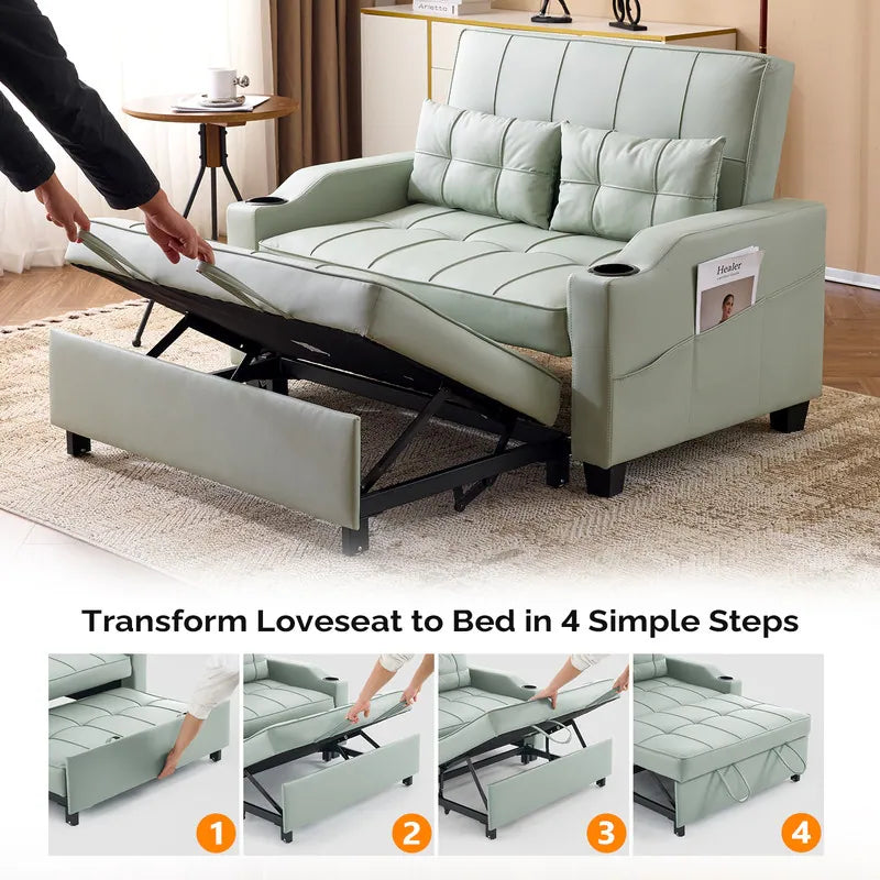 Tufted Upholstered Leather Sleeper Sofa Bed