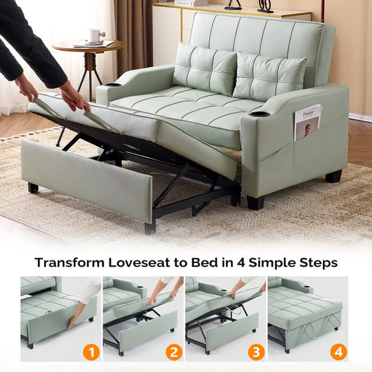Tufted Upholstered Leather Sleeper Sofa Bed