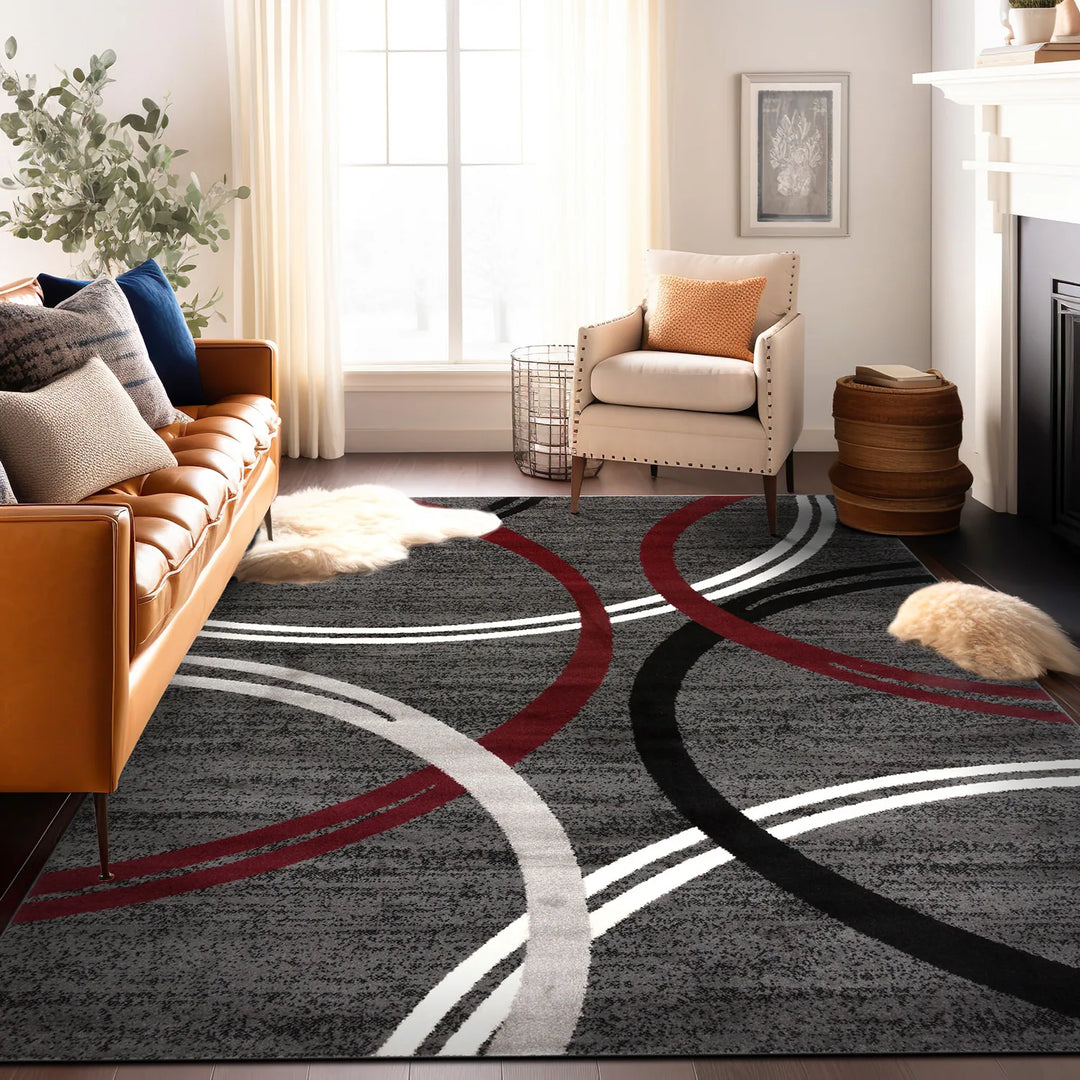 Contemporary Abstract Circles Design Area Rug