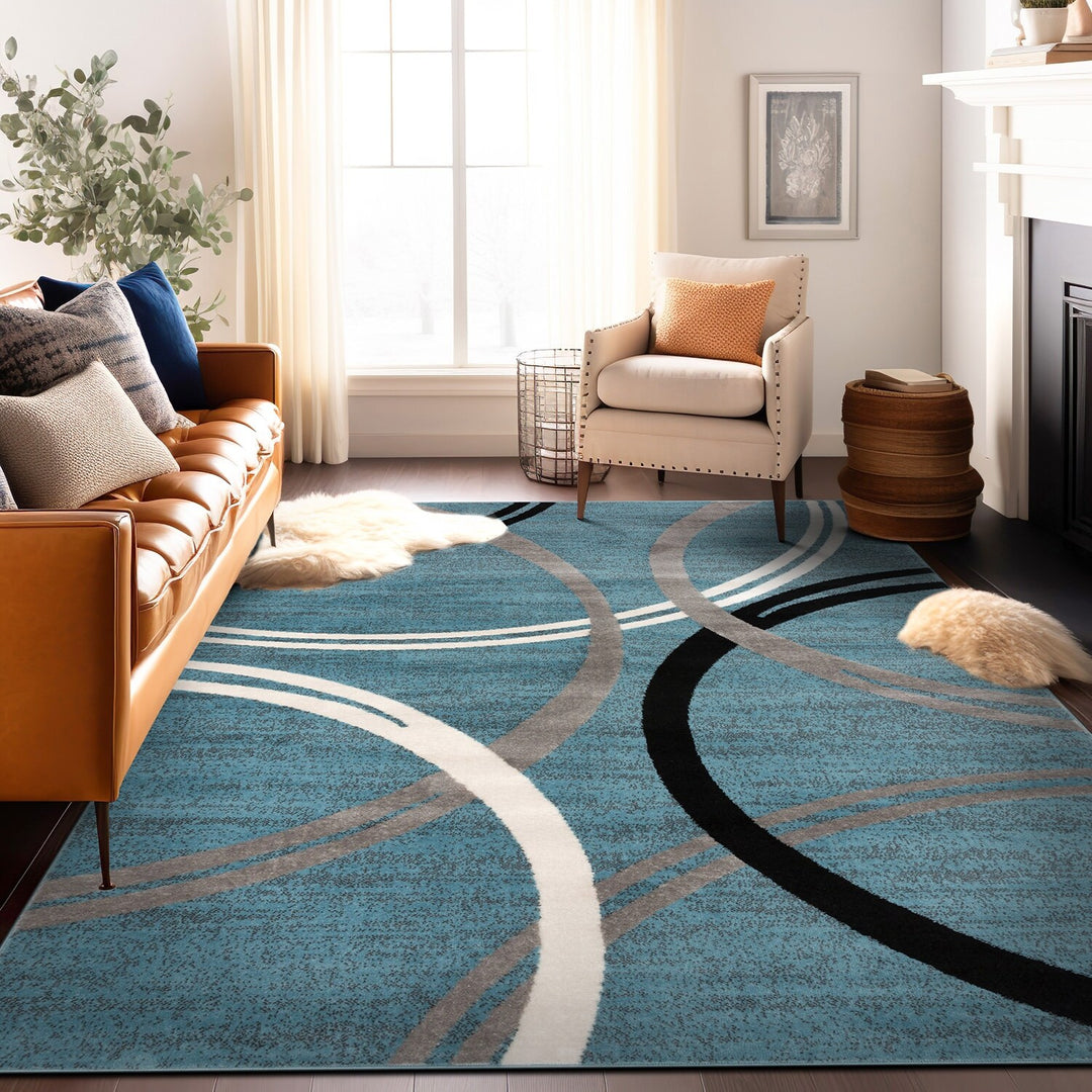 Contemporary Abstract Circles Design Area Rug
