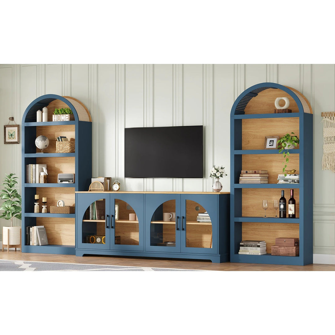 3-Piece Retro Entertainment Center for Tvs up to 70", Two-Tone Farmhouse TV Stand with Sideboard & Bookshelf