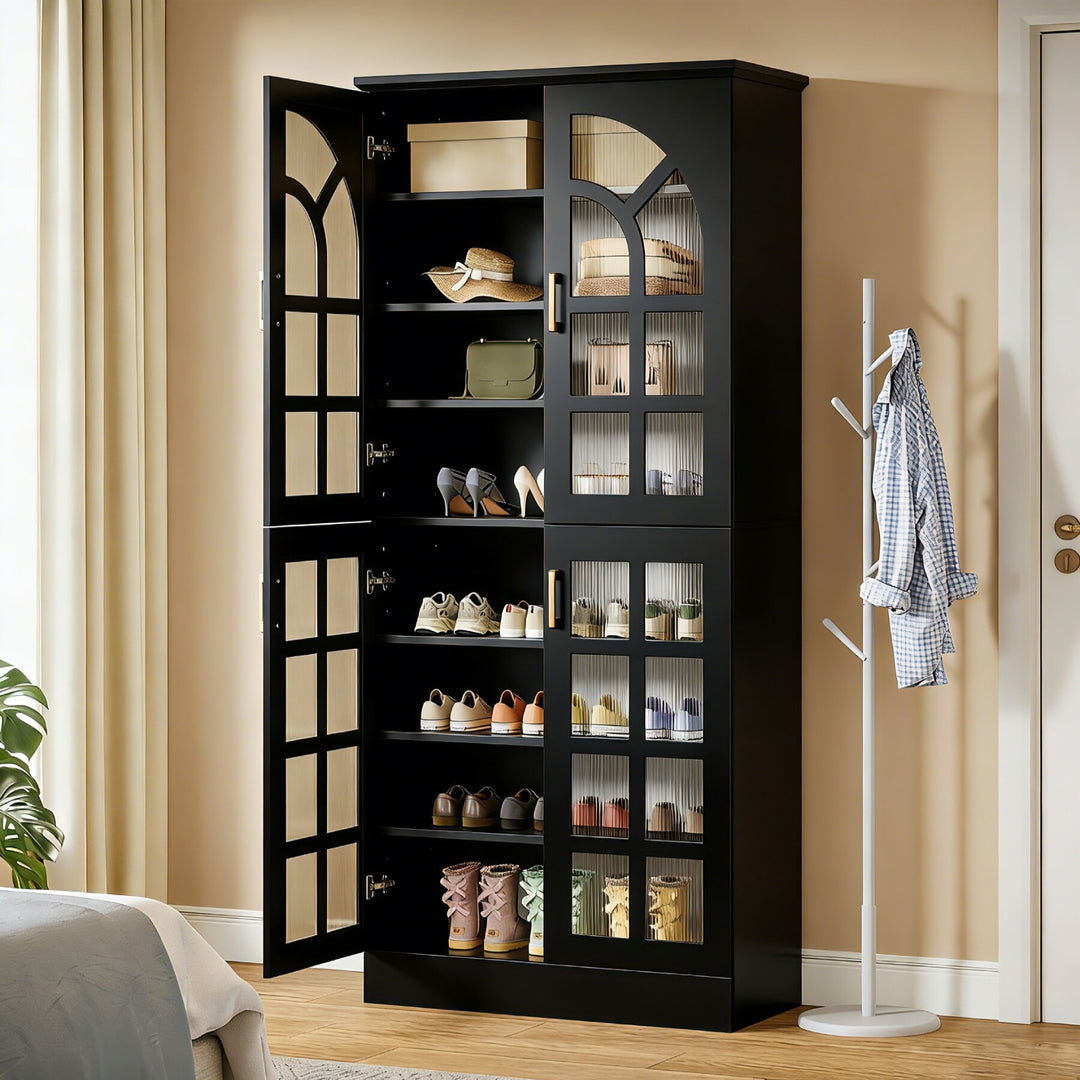 35 Pairs Tall Shoe Storage Cabinet with Doors, 8 Tiers Shoe Rack Organizer with LED Light and Adjustable Shelves for Entryway
