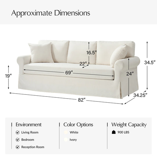 Enrico 82" Farmhouse Slipcovered Sofa with Rolled Armrest by