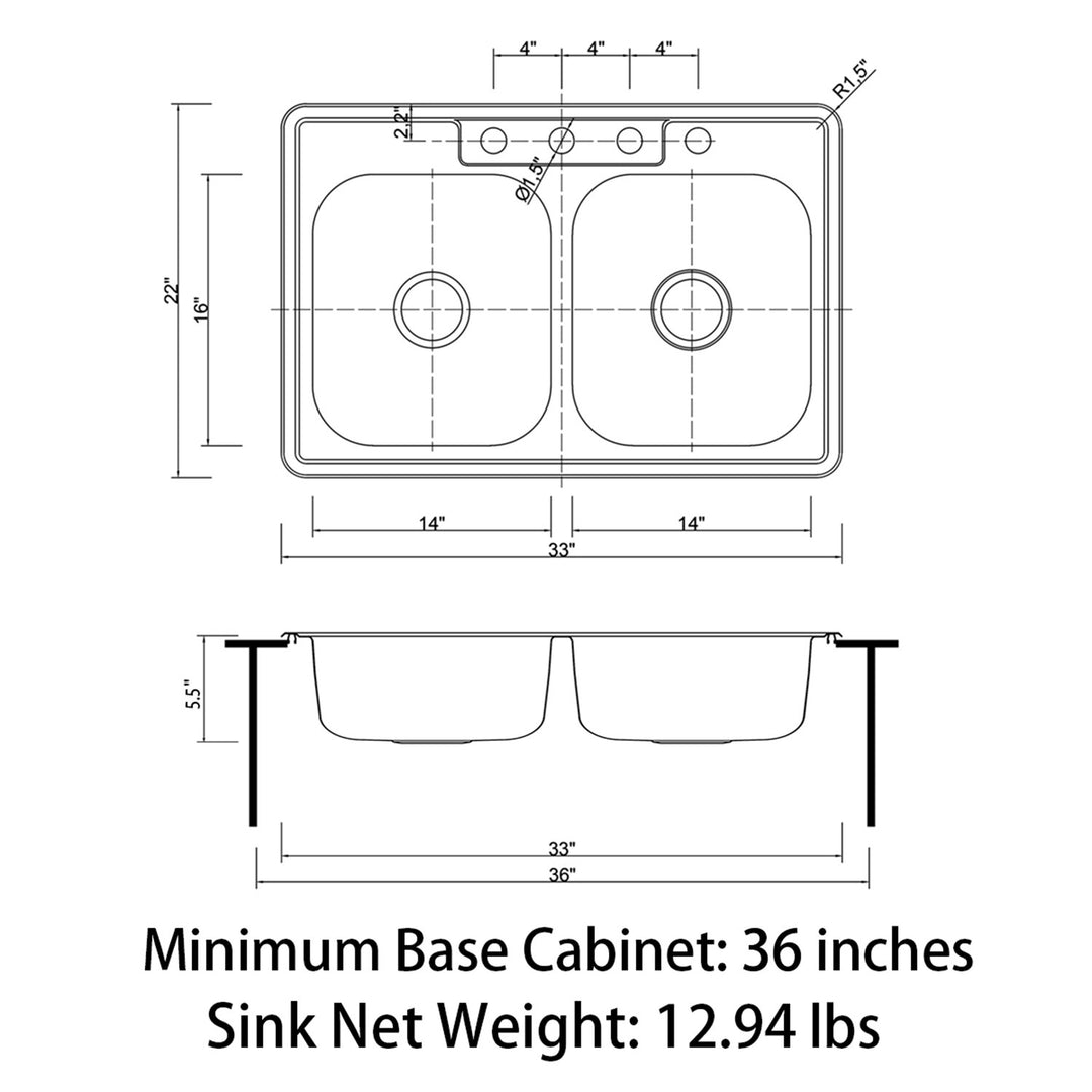 Drop in Double Bowl 304 Stainless Steel Kitchen Sink