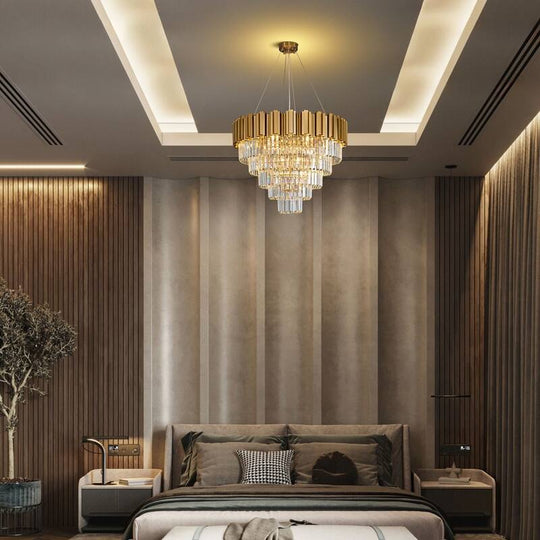 Large Crystal Chandelier - 35.4"Modern 6-Tier 17-Light Chrome Ceiling Light, Luxury K9 Crystal