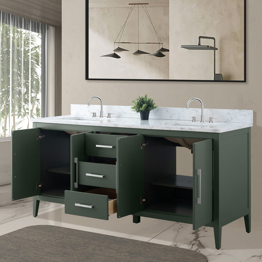 72" Double Sink Bathroom Vanity Cabinet with Engineered Marble Top