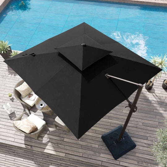 11 X 11 FT Outdoor Square Patio Cantilever Offset Umbrella with Crank and 360 Degrees Rotation