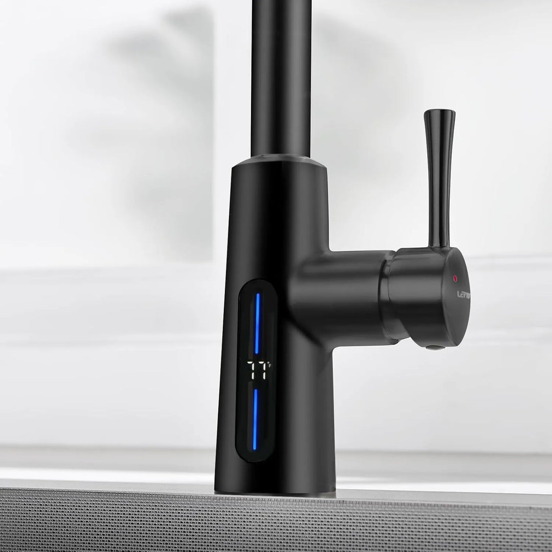 Pull-Down Kitchen Faucet with Temperature Display in Fahrenheit, 3 Water Outlet Modes, Faucet for Kitchen Sink, KF2501