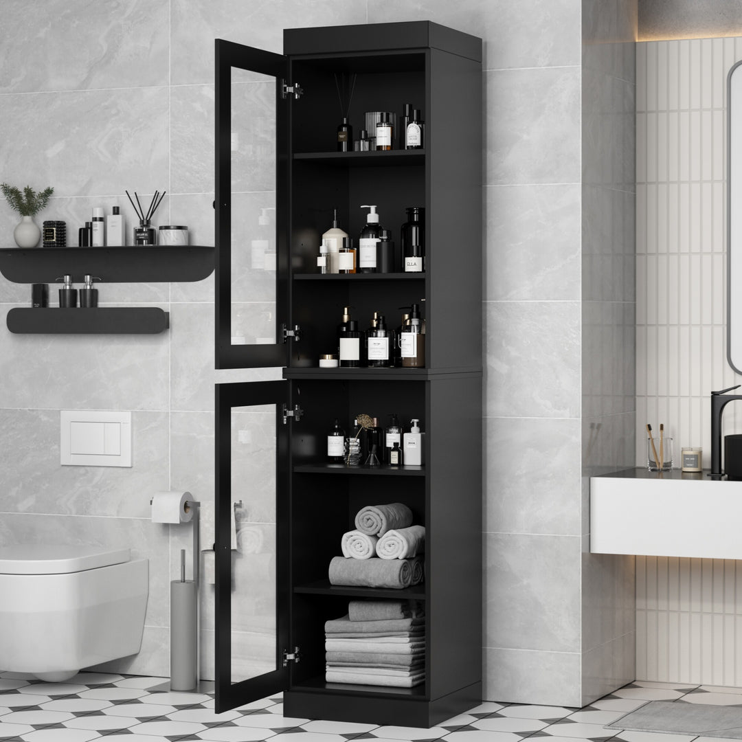 100% Solid Wood Bathroom Storage Cabinet, Adjustable Shelves, 16.5" Wide, 35.75" Tall