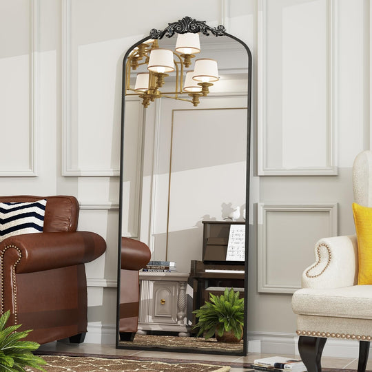Arched Vintage Wall Mirror and Metal Frame Baroque Style Bathroom Vanity Mirror