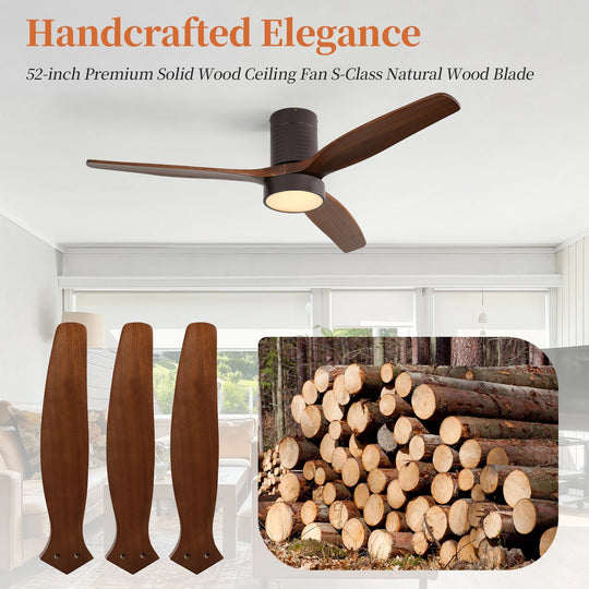 Sofucor 42"/48"/ 52"/60"Noiseless Walnut Wood Ceiling Fan with Remote Control, Integrated Light Optional