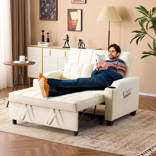 Tufted Upholstered Leather Sleeper Sofa Bed