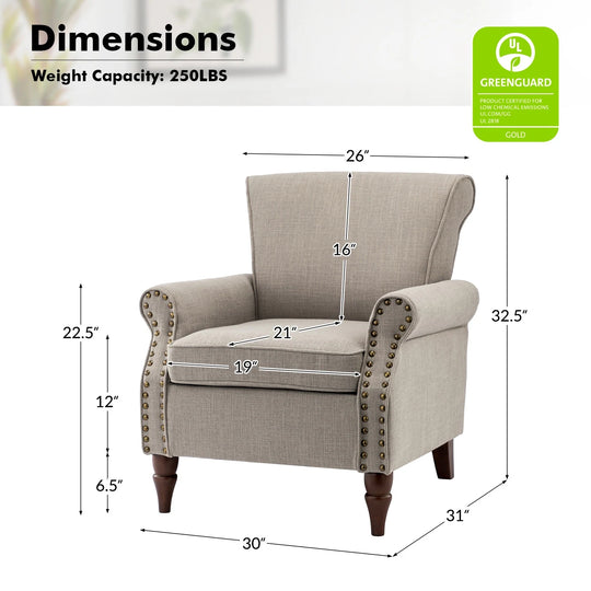 Nyctelius Upholstered Comfy Accent Chair with Turned Wooden Legs and Nailhead Trim Set of 2 by