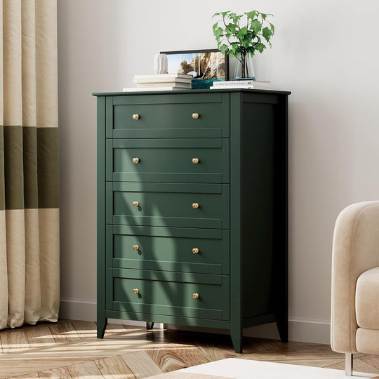 Modern Bedroom Nightstand with 5 Drawers & Metal Handles - Multifunctional Storage Cabinet,Easy Assembly for Living Room