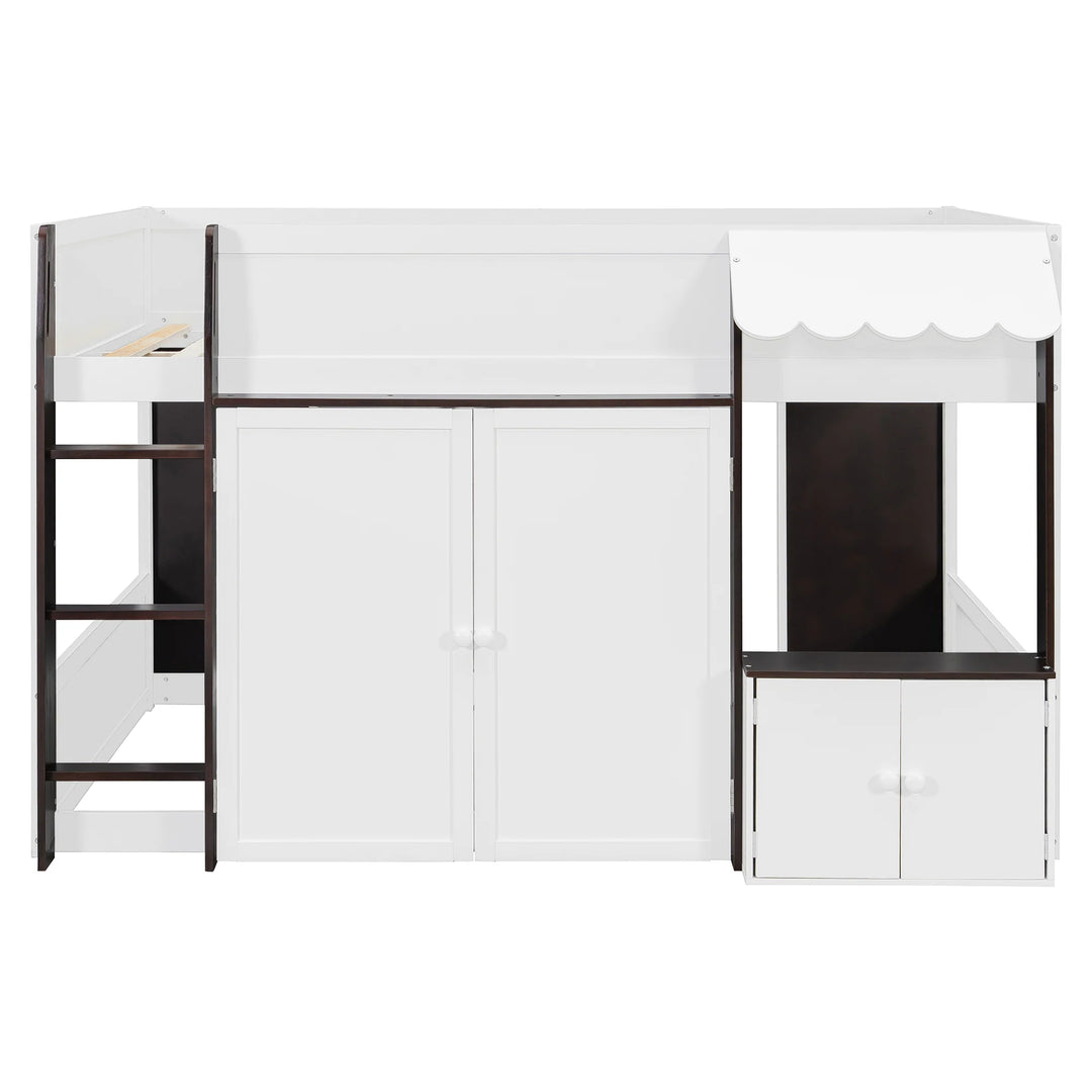 Full Loft House Bed with Playhouse Storage Modern Wood Cabin Bed for Kids