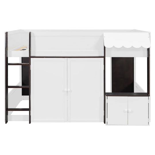 Full Loft House Bed with Playhouse Storage Modern Wood Cabin Bed for Kids