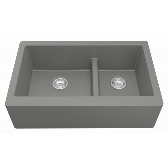 Farmhouse/Apron-Front Quartz Double Bowl Kitchen Sink