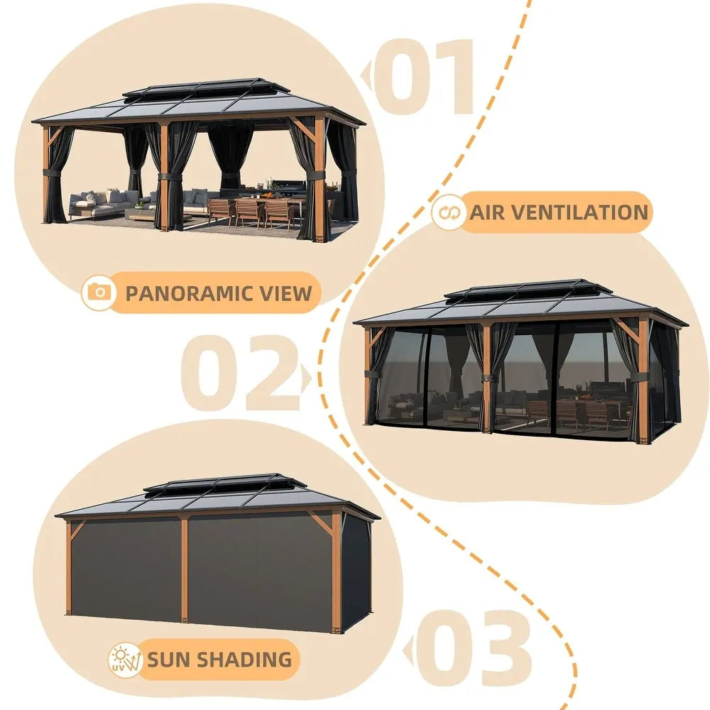 Hardtop Wood Gazebo with Double Roof – Free Dust Cover with 12X16 or 12X20 Model – Waterproof Outdoor Gazebo