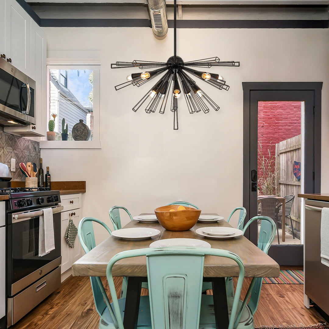 10-Light 34" W Contemporary Geometric Dandelion Sputnik Sphere Chandelier