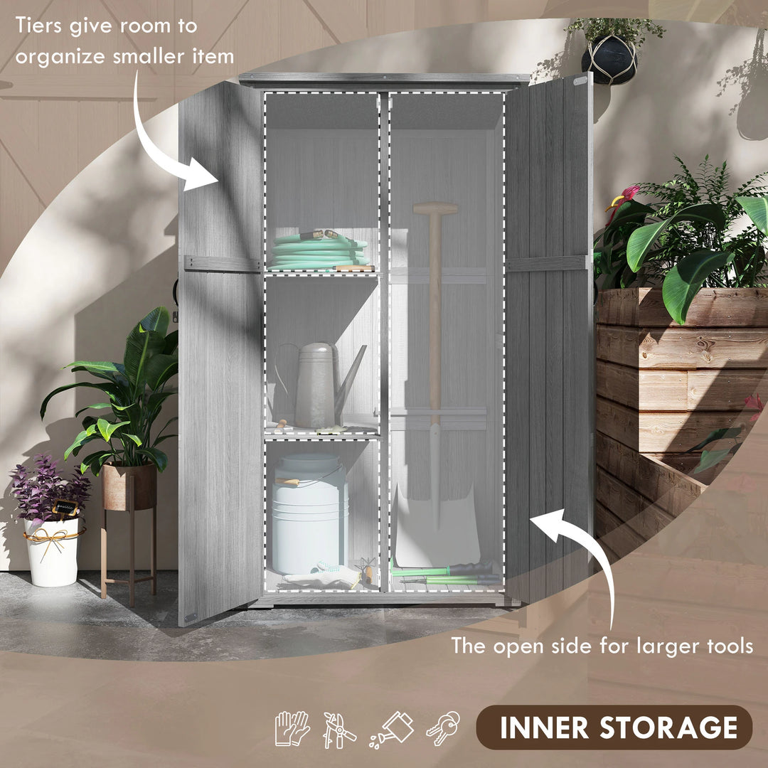 Wooden Garden Shed, Outdoor Storage Cabinet with Waterproof Asphalt Roof, Narrow Tool Shed with Shelves