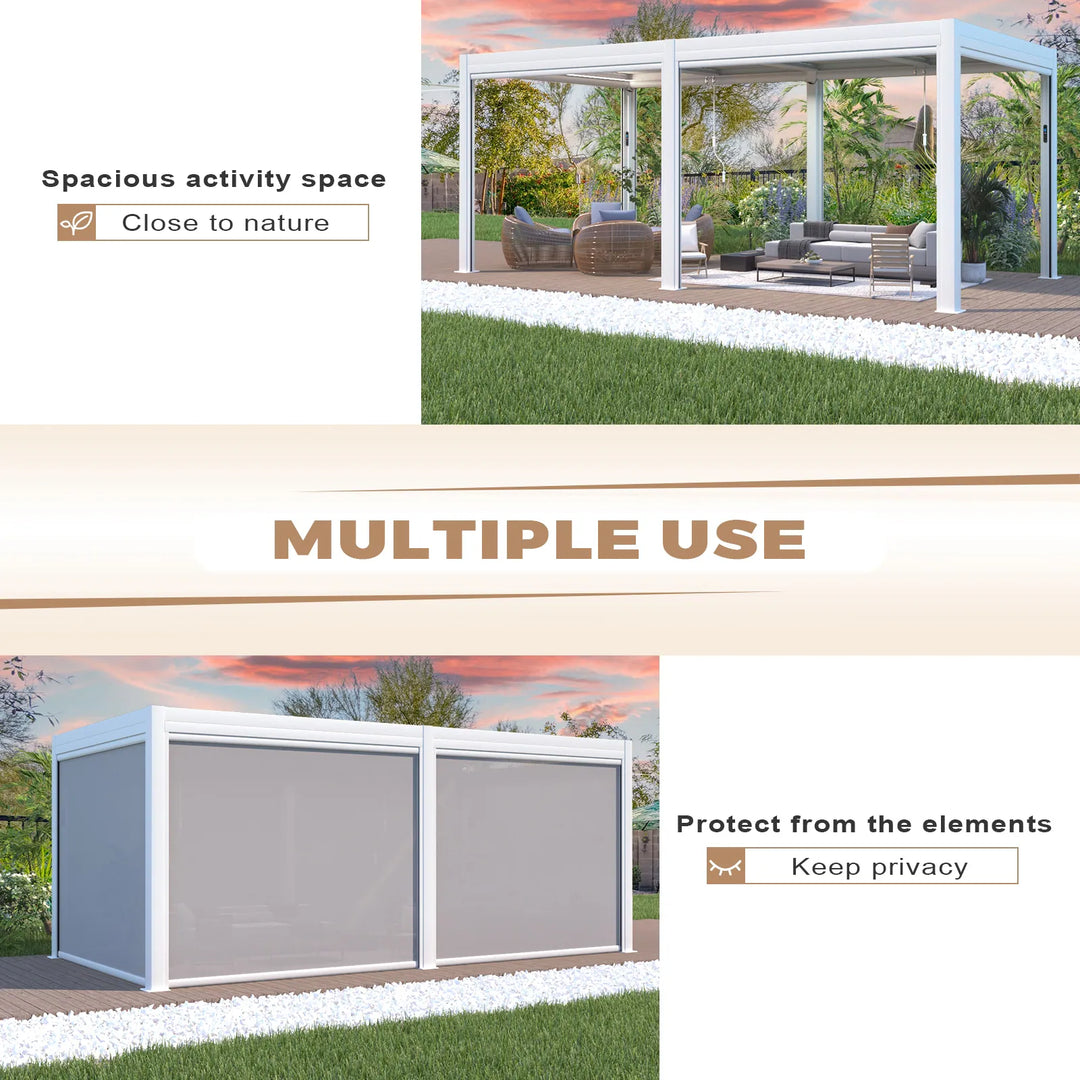 Outdoor Louvered Pergola Gazebo with Adjustable Aluminum Rainproof Roof and Pull-Down Screen