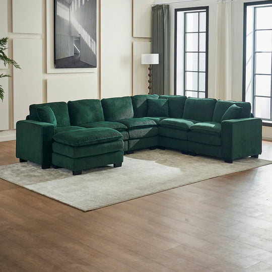 Modern U-Shaped 6-Seater Sectional Sofa with One Footstool