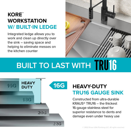 Kore Workstation Drop-In Stainless Steel Kitchen Sink