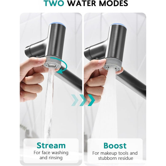 Rotatable Single Hole Bathroom Sink Faucet with Built-In Filter, Temperature Display in Fahrenheit, 2 Water Modes