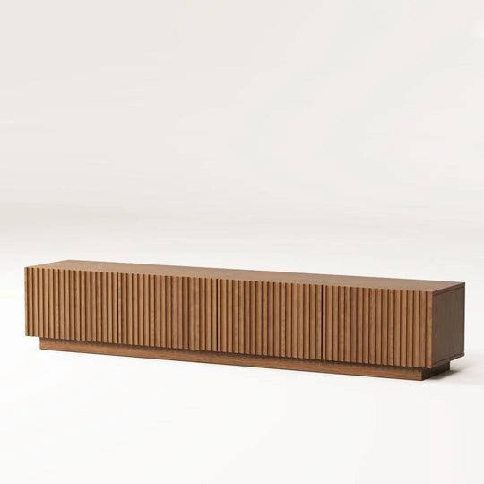 86.6" Modern Walnut TV Stand with Grille Doors & Storage for 90" Tvs - 86.6"Wx15.9"Dx17.5"H