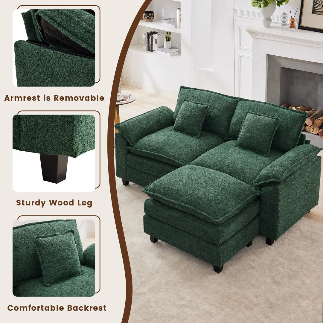 Modular Chenille Sectional Sofa with Ottomans, Deep Seat, Wide Padded Armrests, 2-Seat / 3-Seat / 4-Seat Options