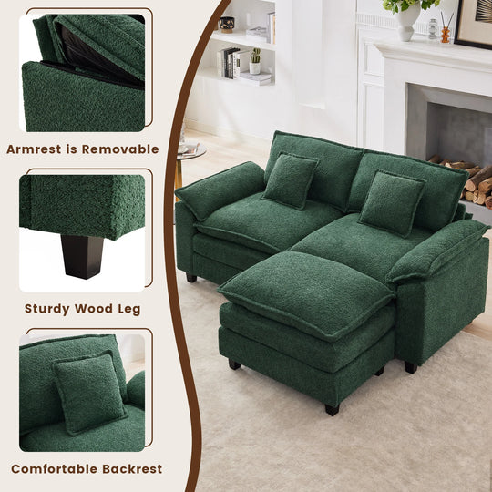 Modular Chenille Sectional Sofa with Ottomans, Deep Seat, Wide Padded Armrests, 2-Seat / 3-Seat / 4-Seat Options