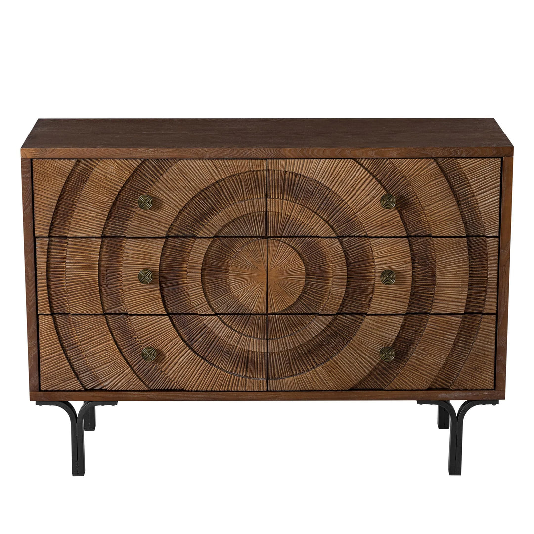 Farmhouse 4-Door Storage Cabinet, 6-Drawer Dresser, Sideboard Buffet with Circle Pattern and Radioactive Wood Lines