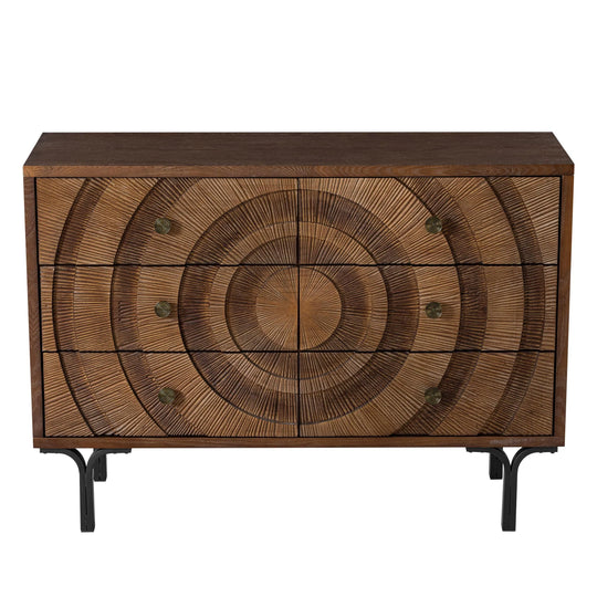 Farmhouse 4-Door Storage Cabinet, 6-Drawer Dresser, Sideboard Buffet with Circle Pattern and Radioactive Wood Lines