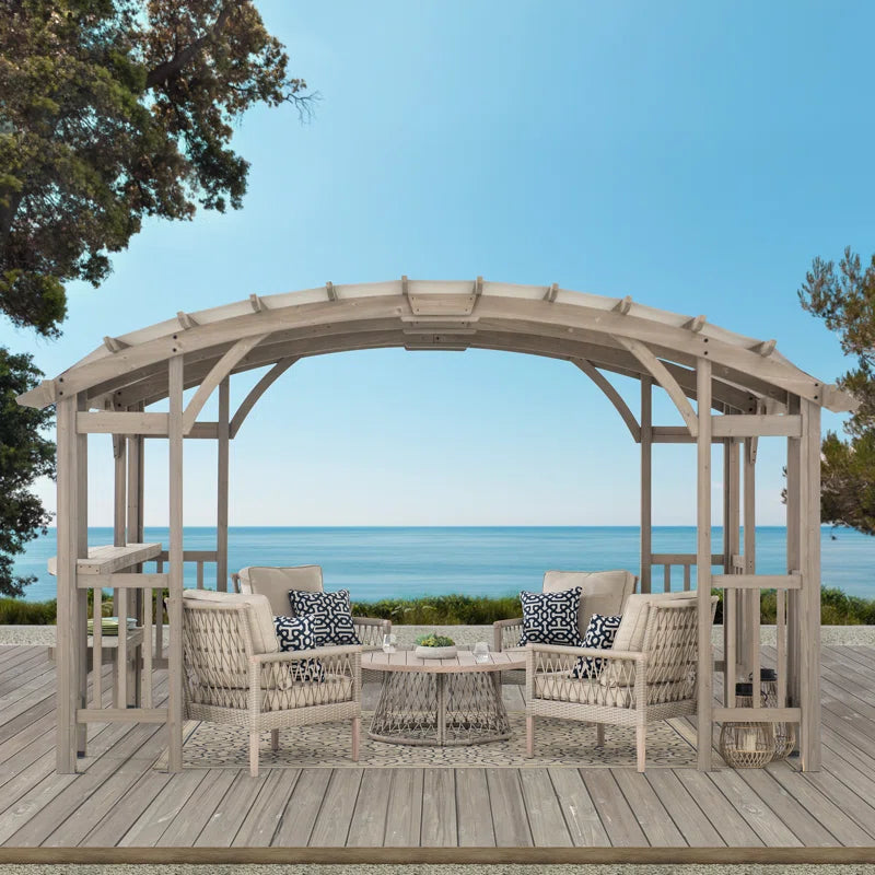 Bellucci Arched Pergola 10 X 14 Ft. Light Grey Outdoor Cedar Framed Wood Pergolas with Weather-Resistant Canopy for Patio, Garden