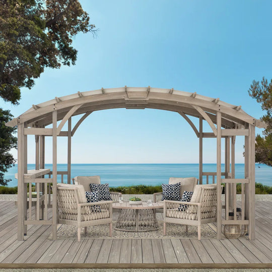 Bellucci Arched Pergola 10 X 14 Ft. Light Grey Outdoor Cedar Framed Wood Pergolas with Weather-Resistant Canopy for Patio, Garden