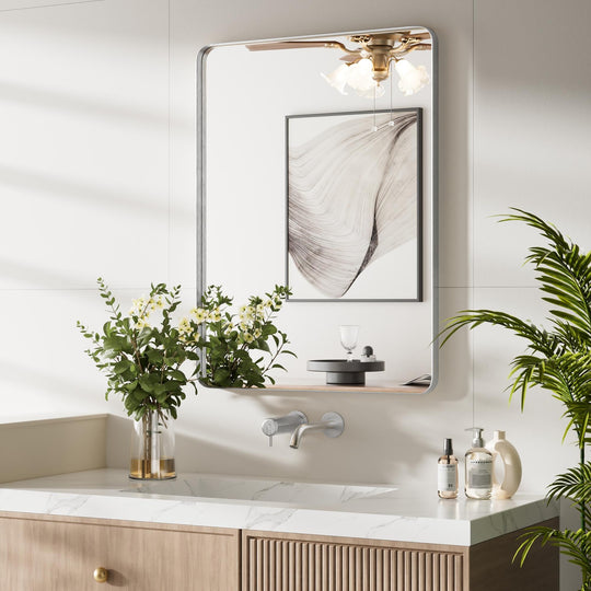Modern Rounded Rectangle Metal Frame Wall Mirror