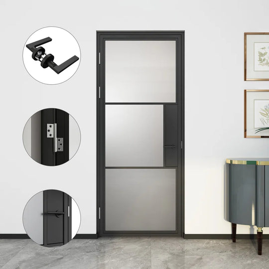 Glass and Metal Frame Glass Hollow Swing Door Interior Standard Door