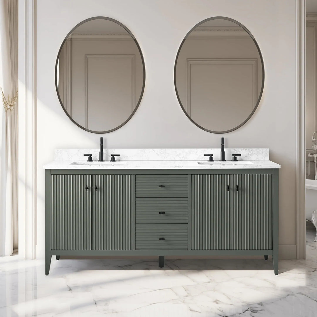 72" Double Sink Bathroom Vanity Cabinet with Engineered Marble Top