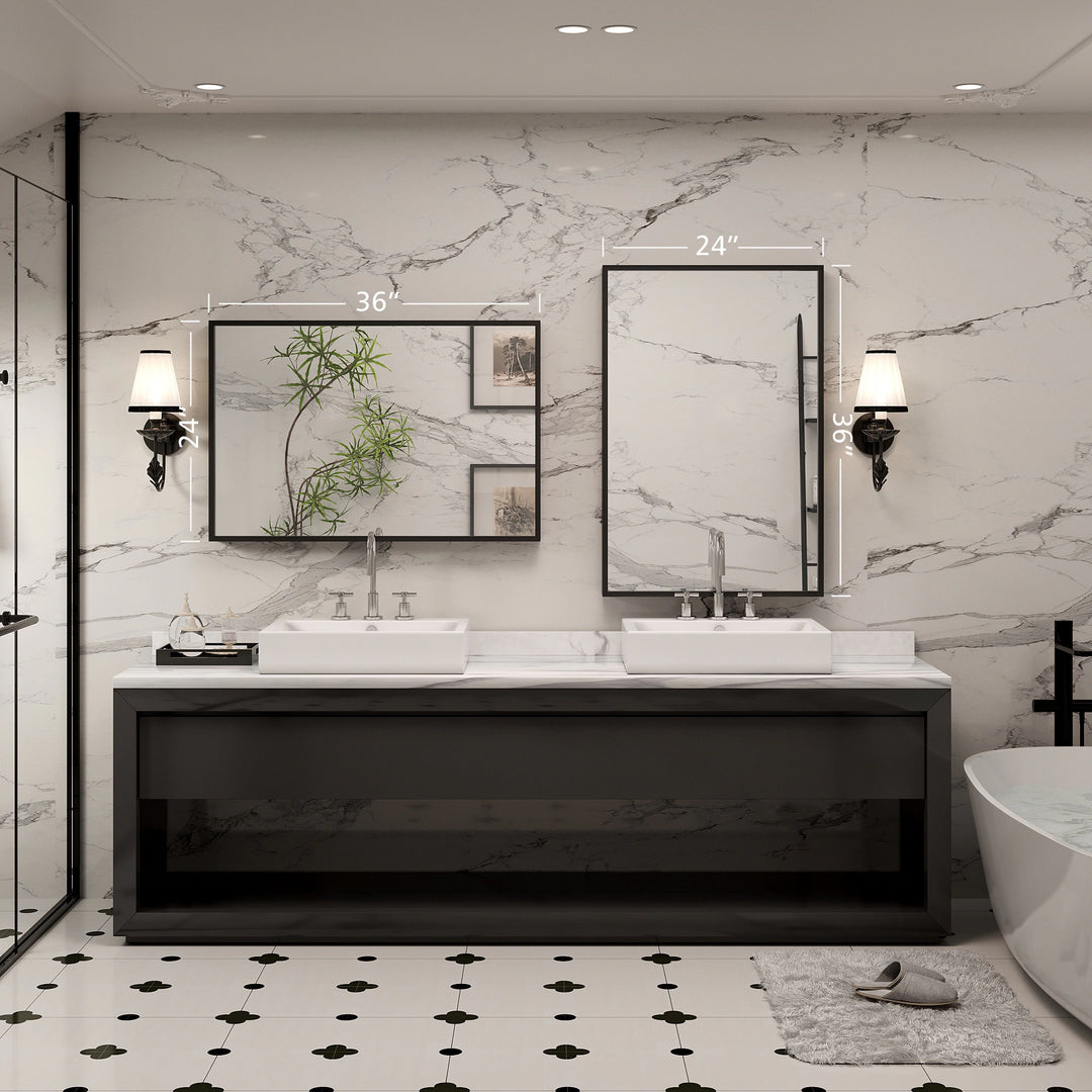 Modern Metal Framed French Cleat Mounted Wall Bathroom Vanity Mirror