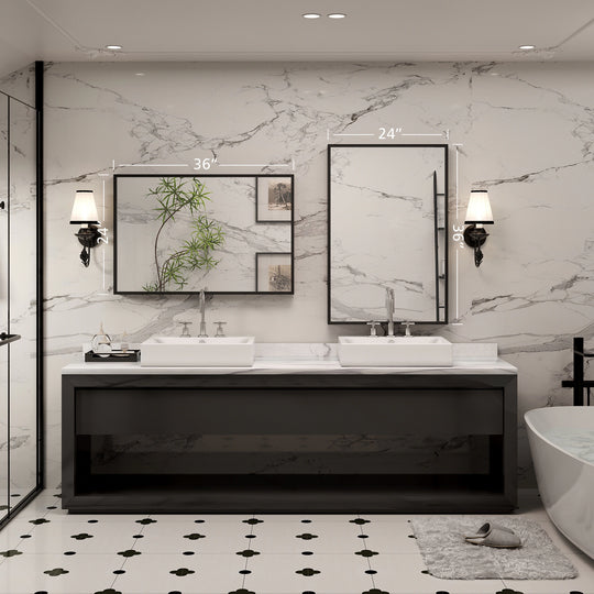 Modern Metal Framed French Cleat Mounted Wall Bathroom Vanity Mirror